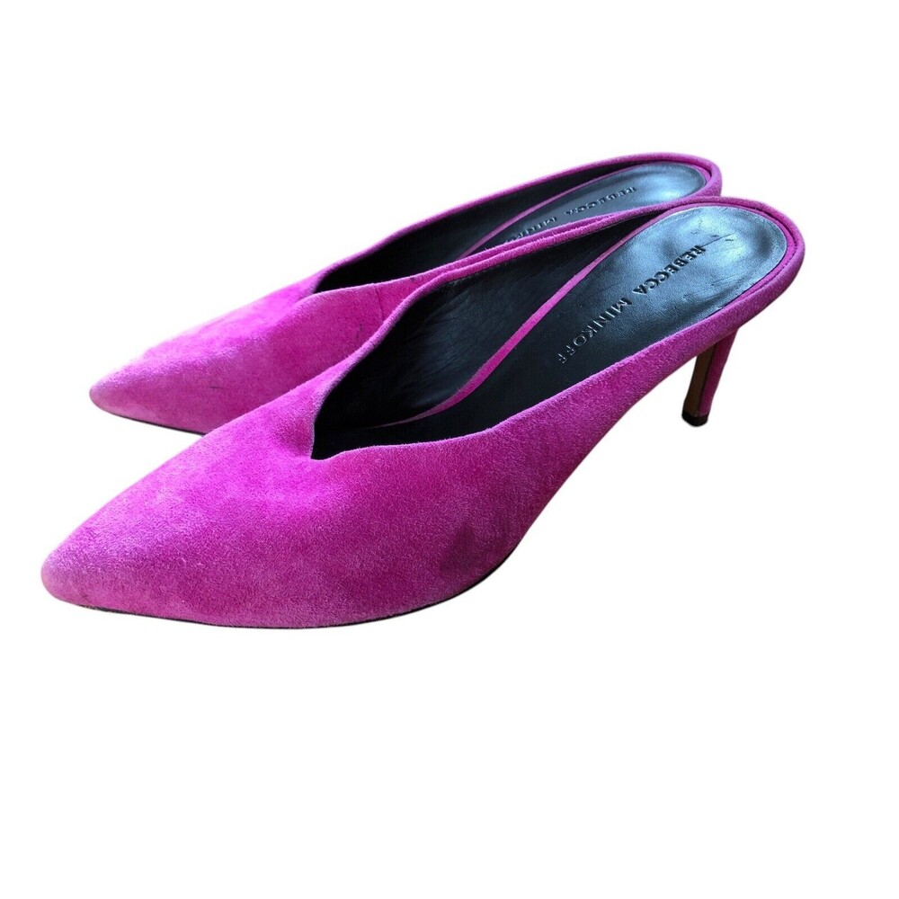 Rebecca Minkoff Slip On Mule 3.5" Heels Fuchsia Pink Suede Womens Size 7.5